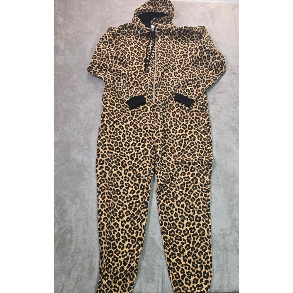 Savage X Fenty Leopard Print Hooded Jumpsuit XL Loungewear Sleepwear Brown Black
